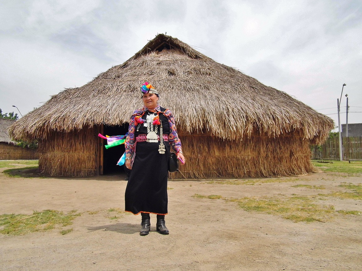 Indigenous woman in front of building
