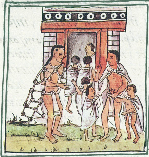 Figure 1. Depiction of an Aztec school within a neighborhood center in the capital city from the Florentine Codex. 